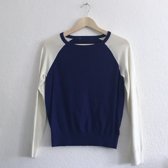 Vintage Sweaters - Blue white color block knit sweater